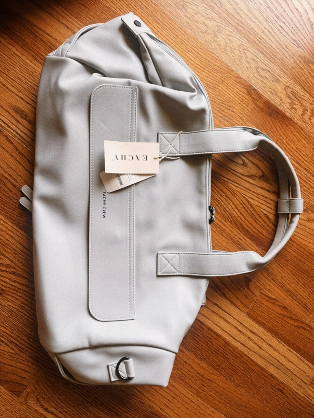 Gray Soft Leather Weekender Duffle Bag